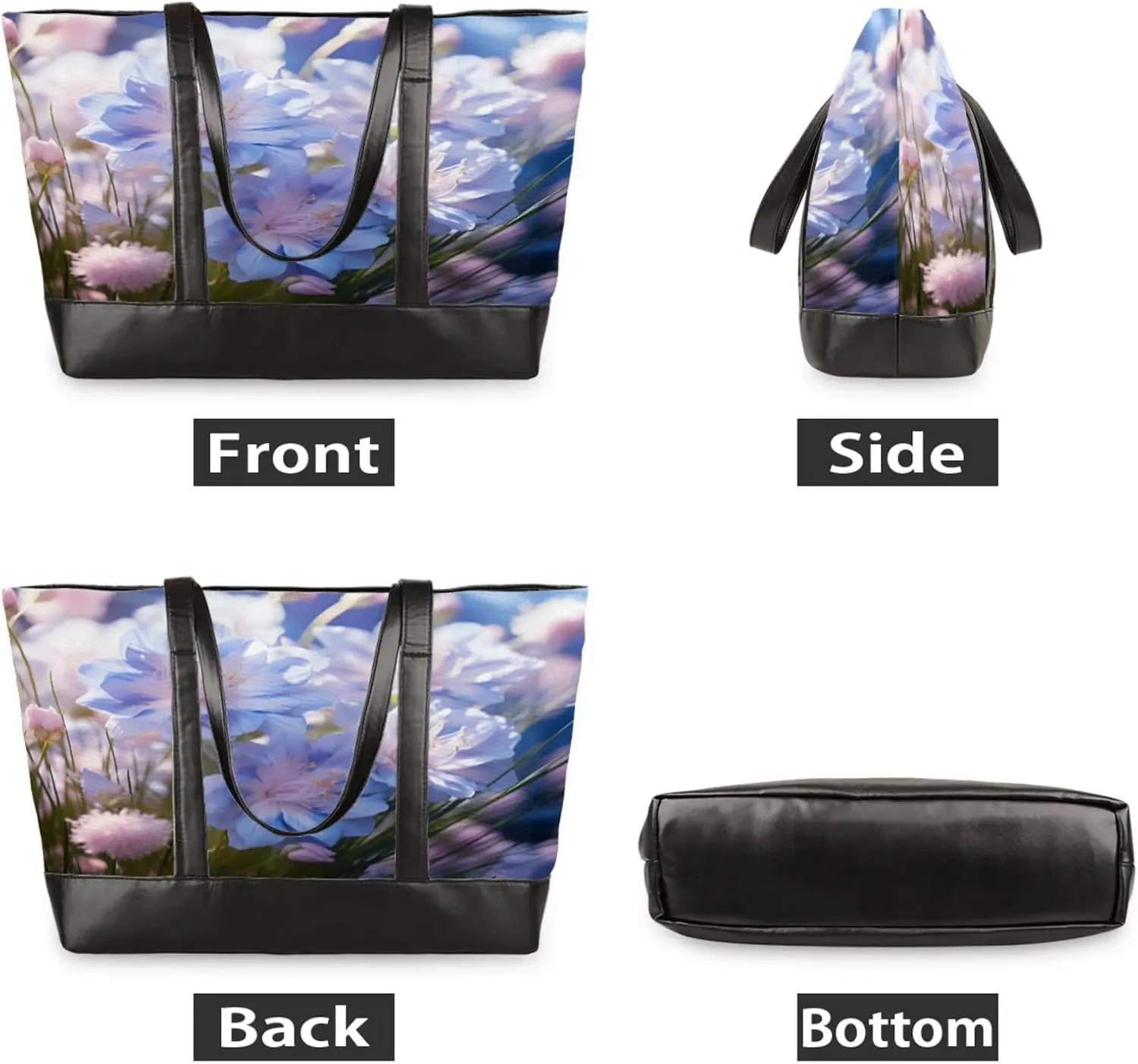 Women Tote Bag with Zipper, Shopper Handbag Travel Purse, PU Leather Laptop Tote Bags, Weekender Bags