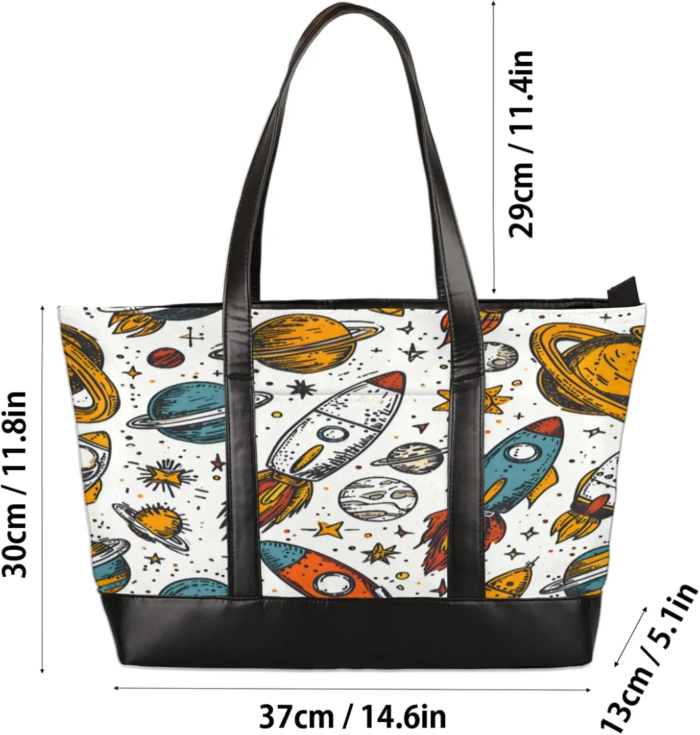 Women Tote Bag with Zipper, Shopper Handbag Travel Purse, PU Leather Laptop Tote Bags, Weekender Bags