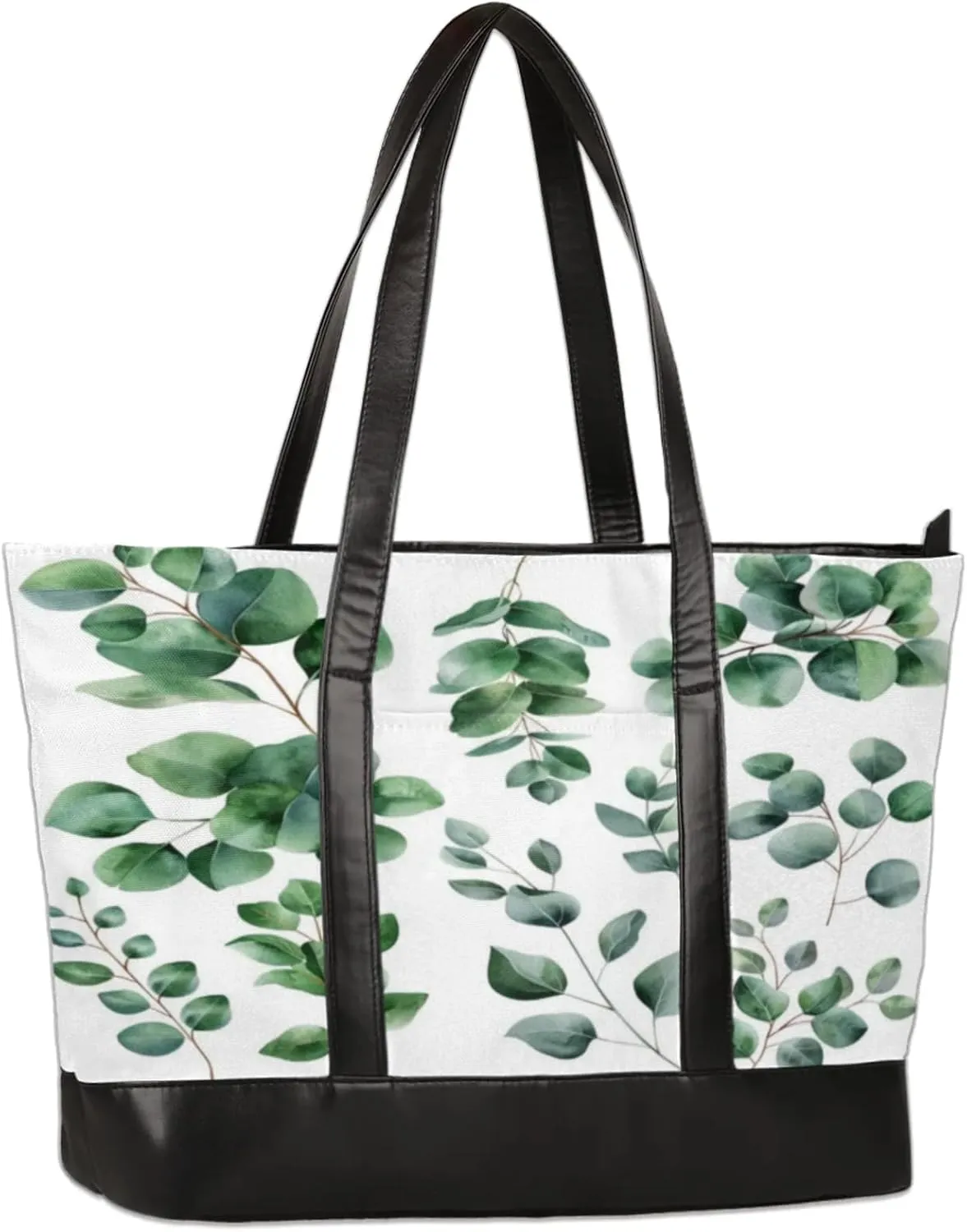 Women Tote Bag with Zipper, Shopper Handbag Travel Purse, PU Leather Laptop Tote Bags, Weekender Bags