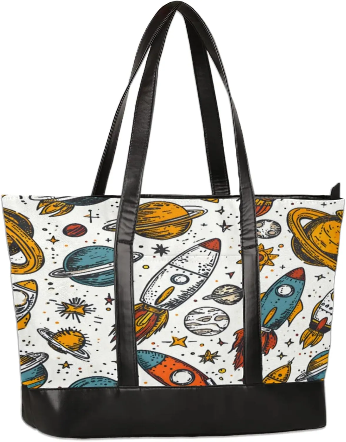 Women Tote Bag with Zipper, Shopper Handbag Travel Purse, PU Leather Laptop Tote Bags, Weekender Bags