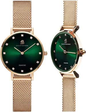 Women Watches 12 Genuine Diamond Markers 28mm with Rose Gold Mesh Band Diamond in The Hand Womens Watches