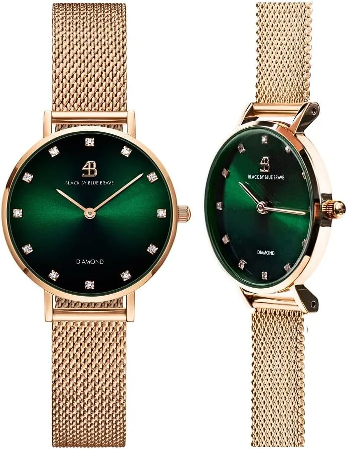 Women Watches 12 Genuine Diamond Markers 28mm with Rose Gold Mesh Band Diamond in The Hand Womens Watches