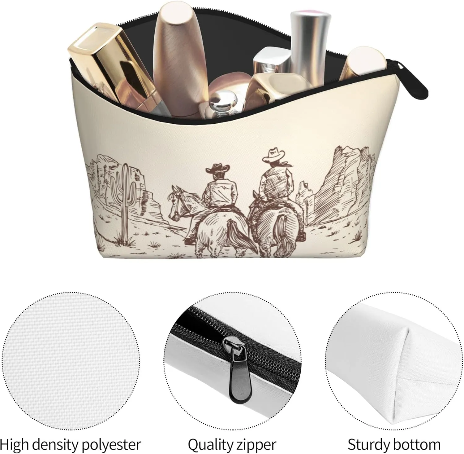 Women Western Desert Cowboy riding horses Makeup Bags Multipurpose Portable Travel Cosmetic Bag Soft Toiletry Pouch For Travel, Gym