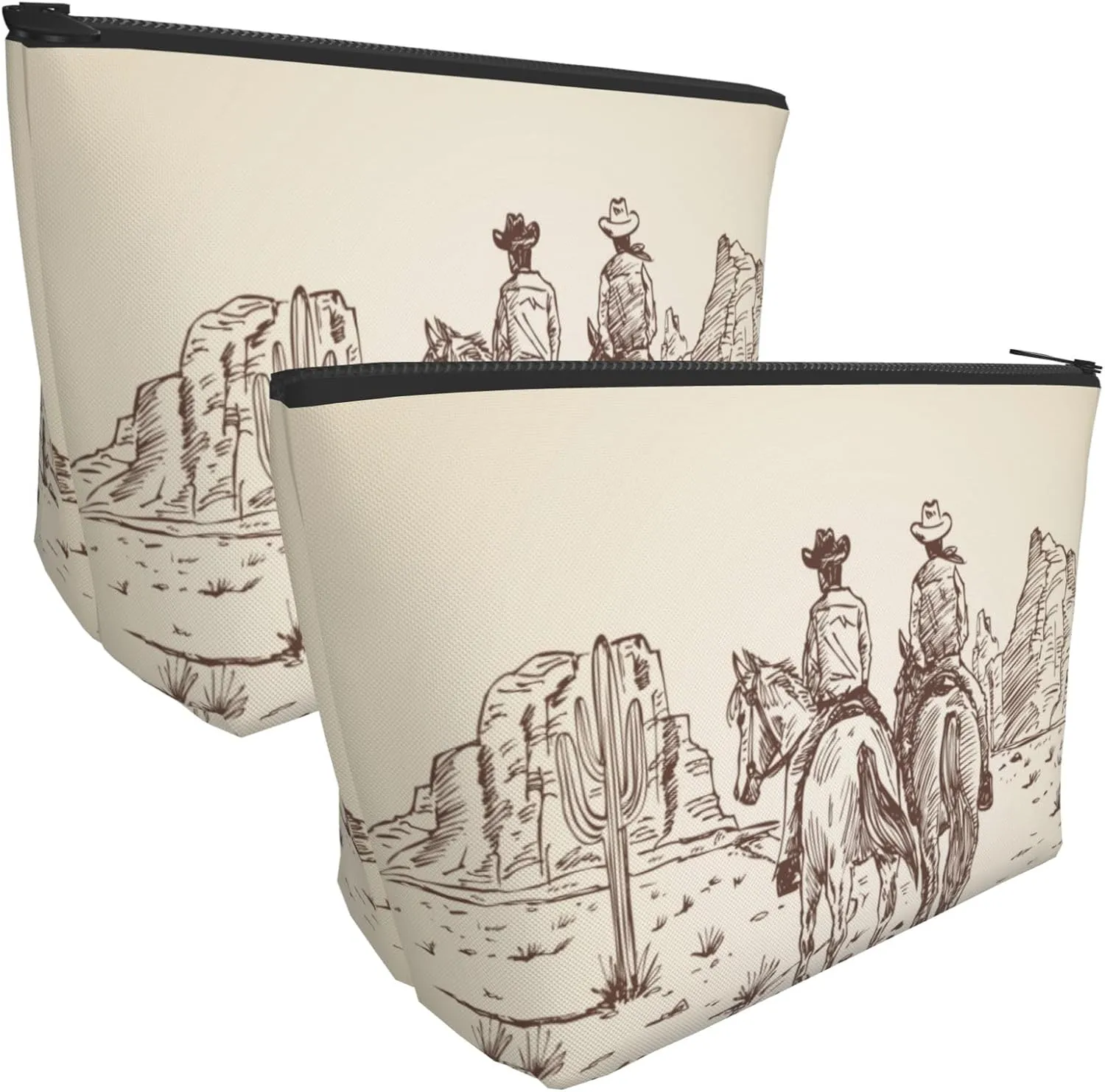 Women Western Desert Cowboy riding horses Makeup Bags Multipurpose Portable Travel Cosmetic Bag Soft Toiletry Pouch For Travel, Gym