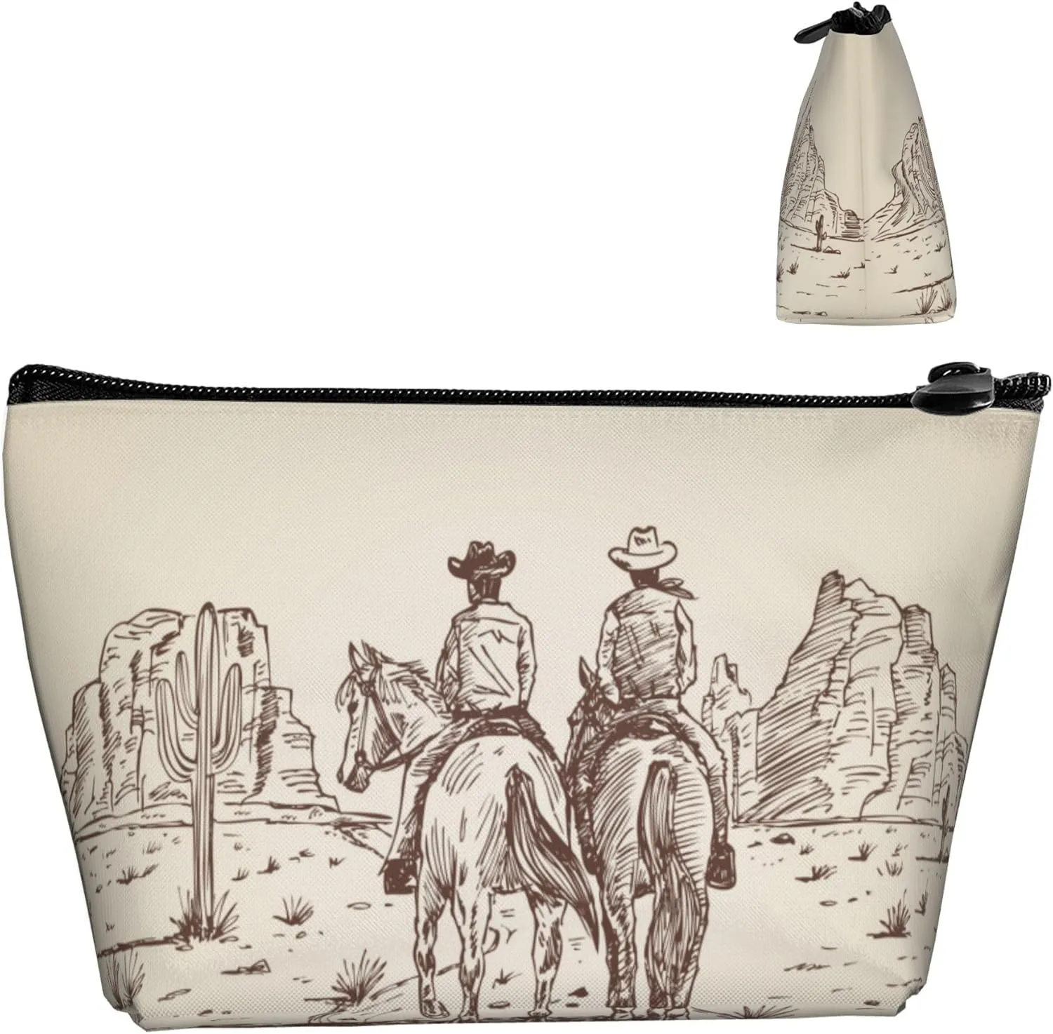 Women Western Desert Cowboy riding horses Makeup Bags Multipurpose Portable Travel Cosmetic Bag Soft Toiletry Pouch For Travel, Gym