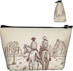 Women Western Desert Cowboy riding horses Makeup Bags Multipurpose Portable Travel Cosmetic Bag Soft Toiletry Pouch For Travel, Gym