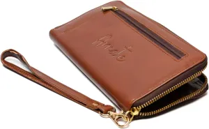 Women's Genuine Leather Large Wallet RFID Block Black Brown Chestnut Ladies Purse Clutch, CHESTNUT, RFID Safe Zip Closure Slim Genuine Leather Wallet Clutch Purse