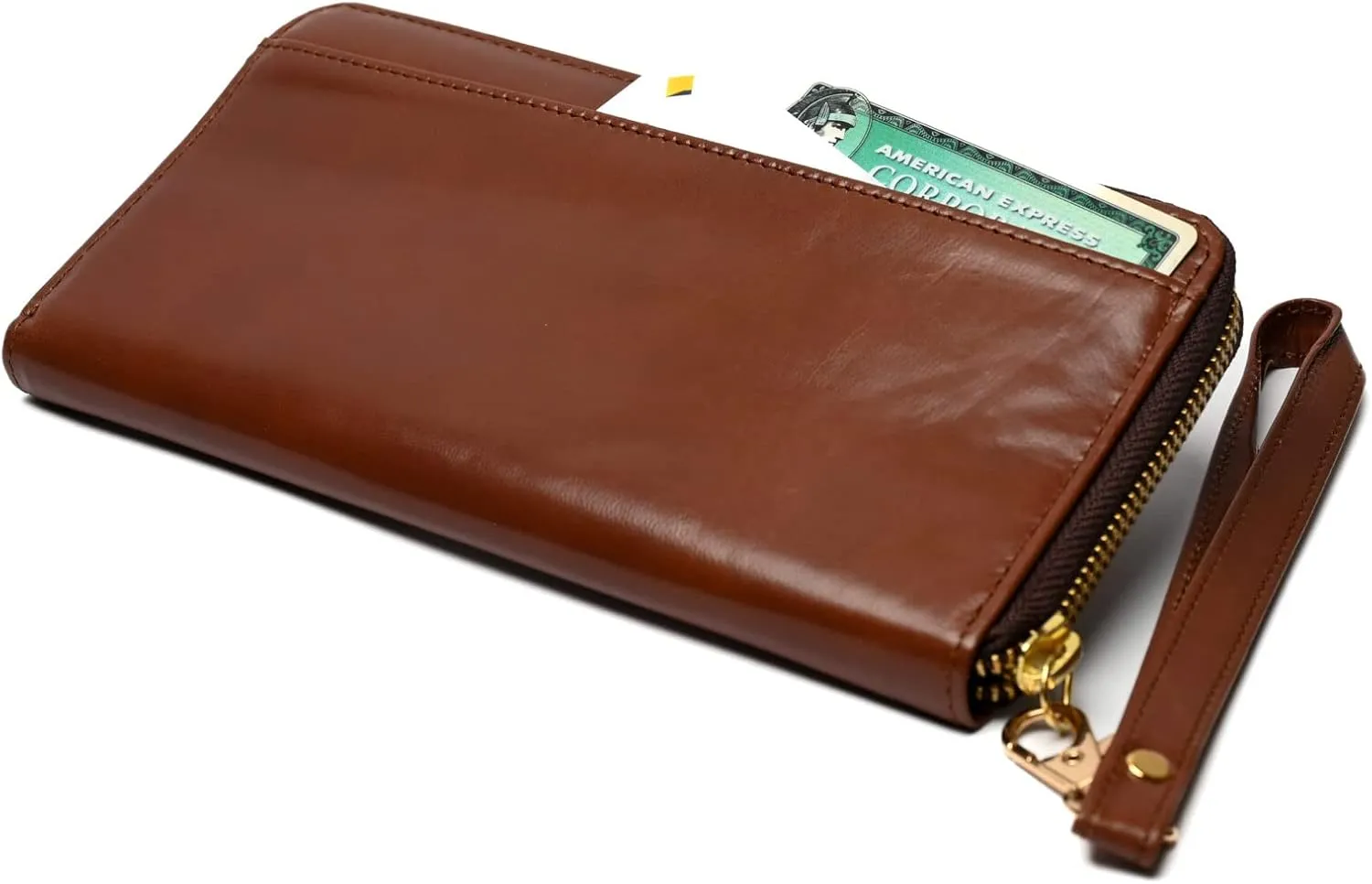 Women's Genuine Leather Large Wallet RFID Block Black Brown Chestnut Ladies Purse Clutch, CHESTNUT, RFID Safe Zip Closure Slim Genuine Leather Wallet Clutch Purse