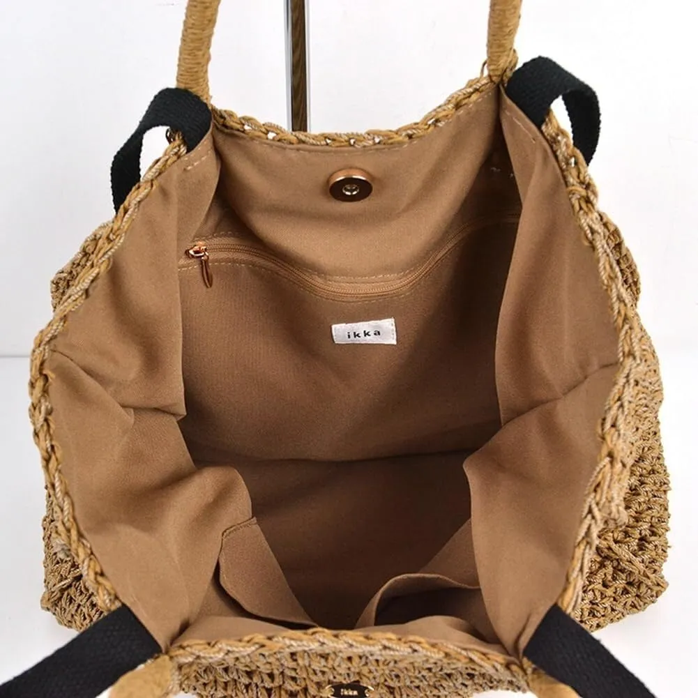 Women's Large Straw Beach Handbags Tote Bags for Summer Soft Woven Crossbody Shoulder Purse Perfect for Travel Vacation