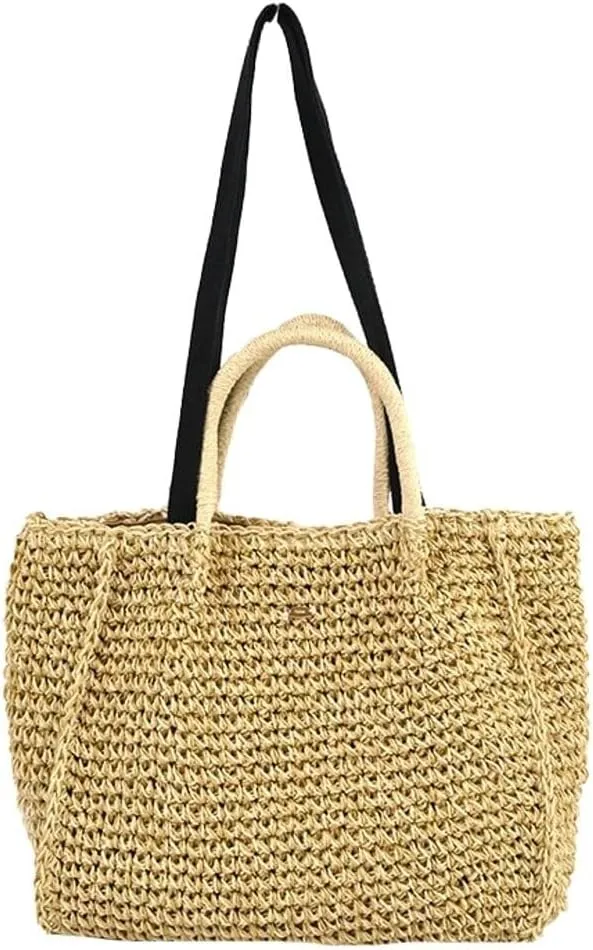 Women's Large Straw Beach Handbags Tote Bags for Summer Soft Woven Crossbody Shoulder Purse Perfect for Travel Vacation