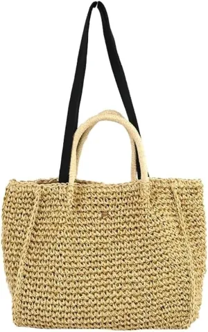 Women's Large Straw Beach Handbags Tote Bags for Summer Soft Woven Crossbody Shoulder Purse Perfect for Travel Vacation