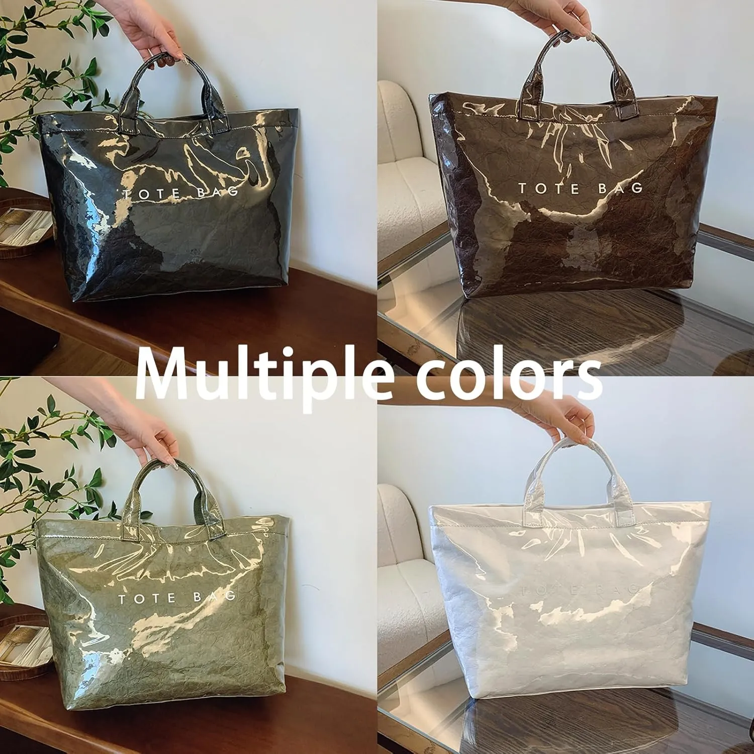 Women's Letters Print Tote Bag, PVC Tote Bags for Women Large, Large Kraft Paper Tote Bag, Waterproof Shoulder Bag