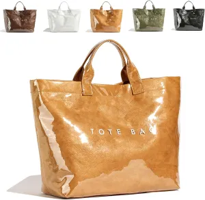 Women's Letters Print Tote Bag, PVC Tote Bags for Women Large, Large Kraft Paper Tote Bag, Waterproof Shoulder Bag