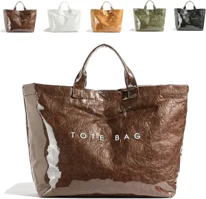 Women's Letters Print Tote Bag, PVC Tote Bags for Women Large, Large Kraft Paper Tote Bag, Waterproof Shoulder Bag