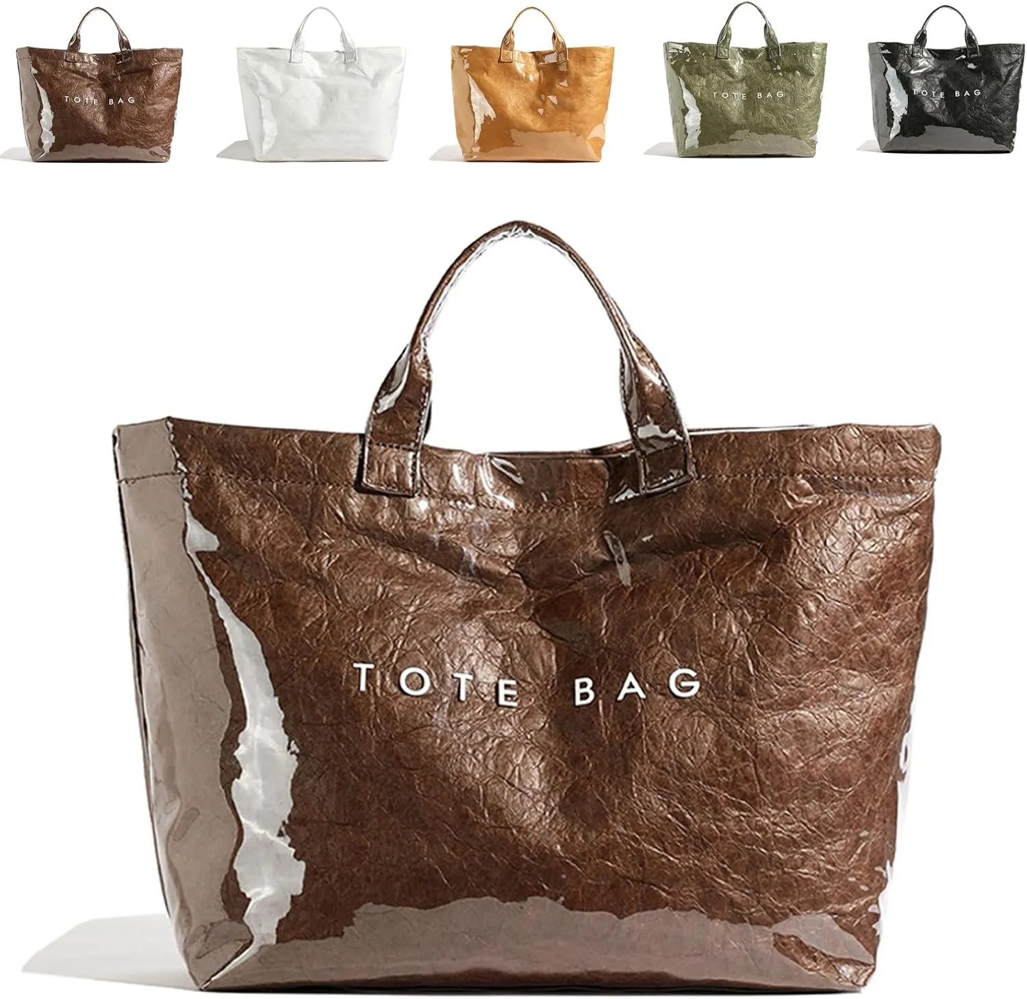 Women's Letters Print Tote Bag, PVC Tote Bags for Women Large, Large Kraft Paper Tote Bag, Waterproof Shoulder Bag