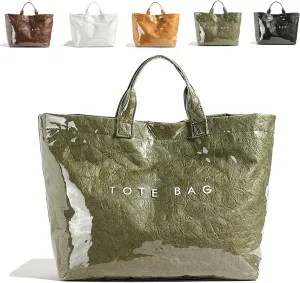 Women's Letters Print Tote Bag, PVC Tote Bags for Women Large, Large Kraft Paper Tote Bag, Waterproof Shoulder Bag