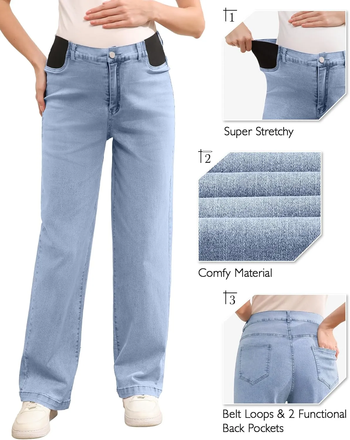 Women's Maternity Jeans Mid-Rise Straight Leg Relaxed Fit Denim Pants for Pregnancy and Postpartum