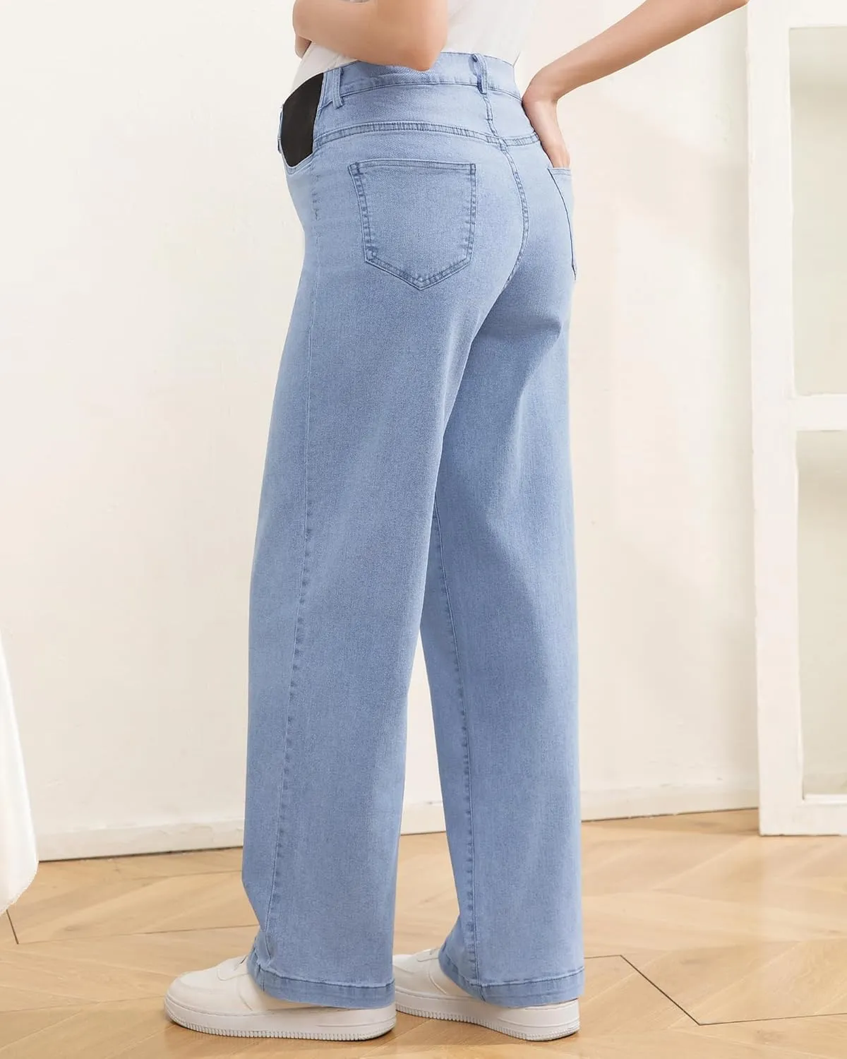 Women's Maternity Jeans Mid-Rise Straight Leg Relaxed Fit Denim Pants for Pregnancy and Postpartum