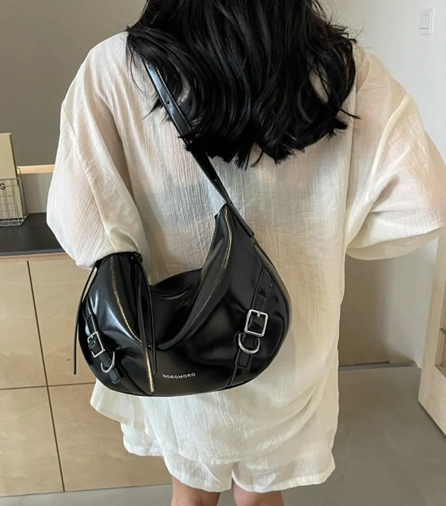 Womens PU Leather Hobo Bag Trendy Shoulder Bag Purse Slouchy Tote Bag Modern Handbag Satchel