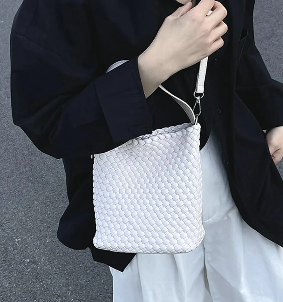Woven Crossbody Purse Clutch for Women Trendy Woven Tote Bags Shoulder Hobo Bag Satchel Mini PU Leather Top-Handle Handbag