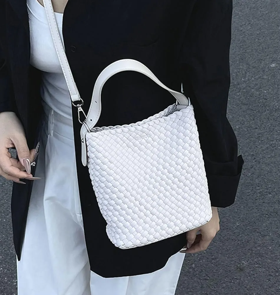 Woven Crossbody Purse Clutch for Women Trendy Woven Tote Bags Shoulder Hobo Bag Satchel Mini PU Leather Top-Handle Handbag