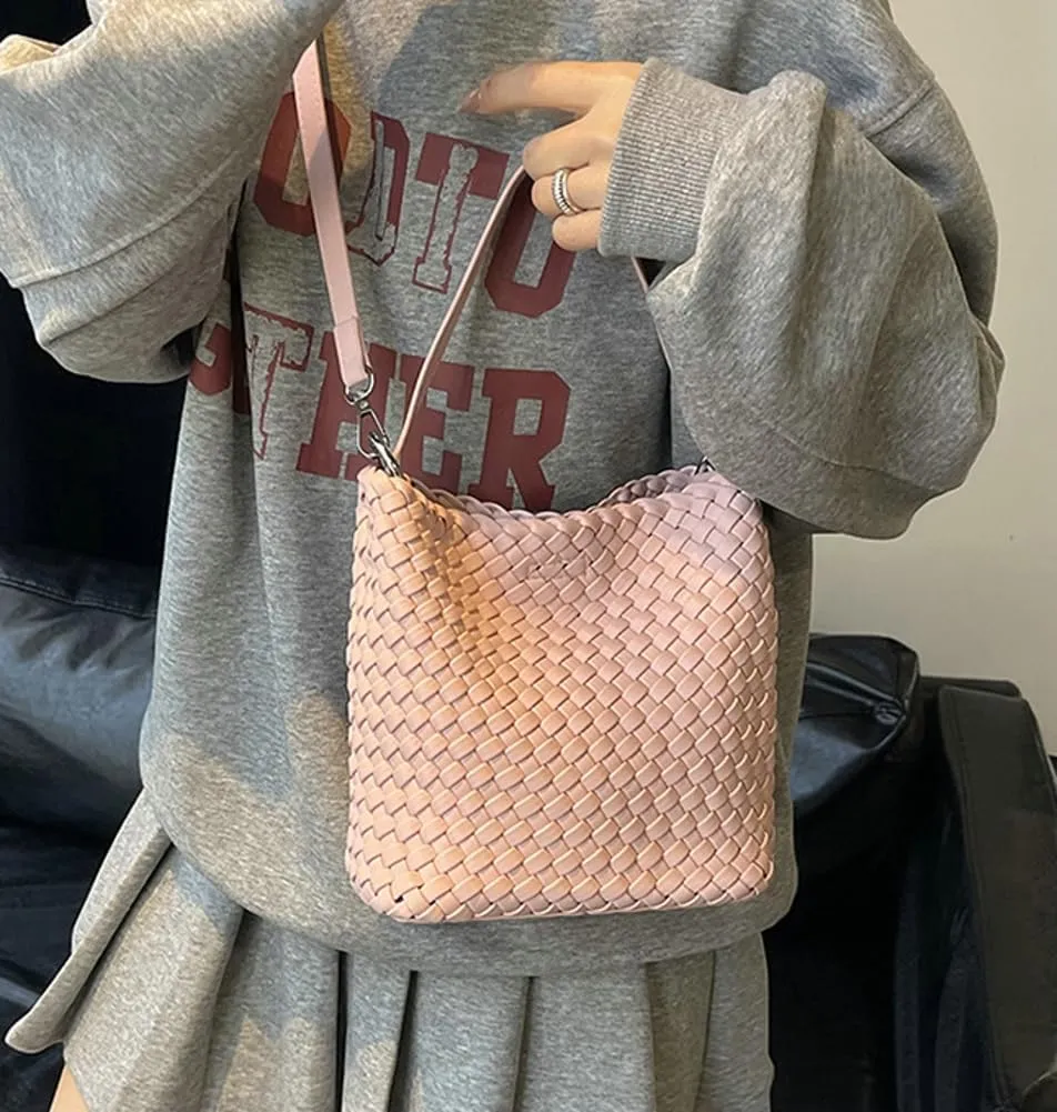 Woven Crossbody Purse Clutch for Women Trendy Woven Tote Bags Shoulder Hobo Bag Satchel Mini PU Leather Top-Handle Handbag