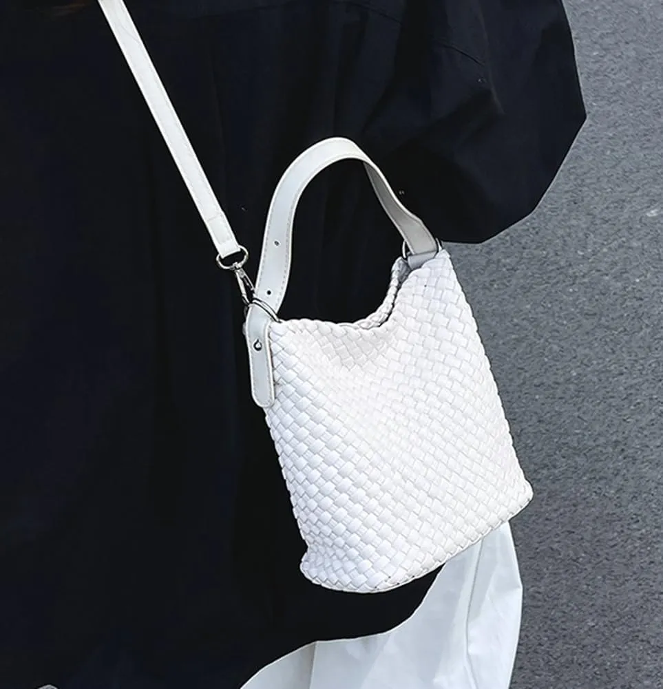 Woven Crossbody Purse Clutch for Women Trendy Woven Tote Bags Shoulder Hobo Bag Satchel Mini PU Leather Top-Handle Handbag