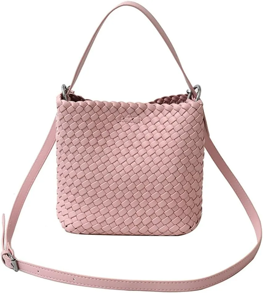 Woven Crossbody Purse Clutch for Women Trendy Woven Tote Bags Shoulder Hobo Bag Satchel Mini PU Leather Top-Handle Handbag