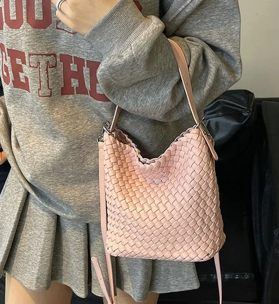 Woven Crossbody Purse Clutch for Women Trendy Woven Tote Bags Shoulder Hobo Bag Satchel Mini PU Leather Top-Handle Handbag