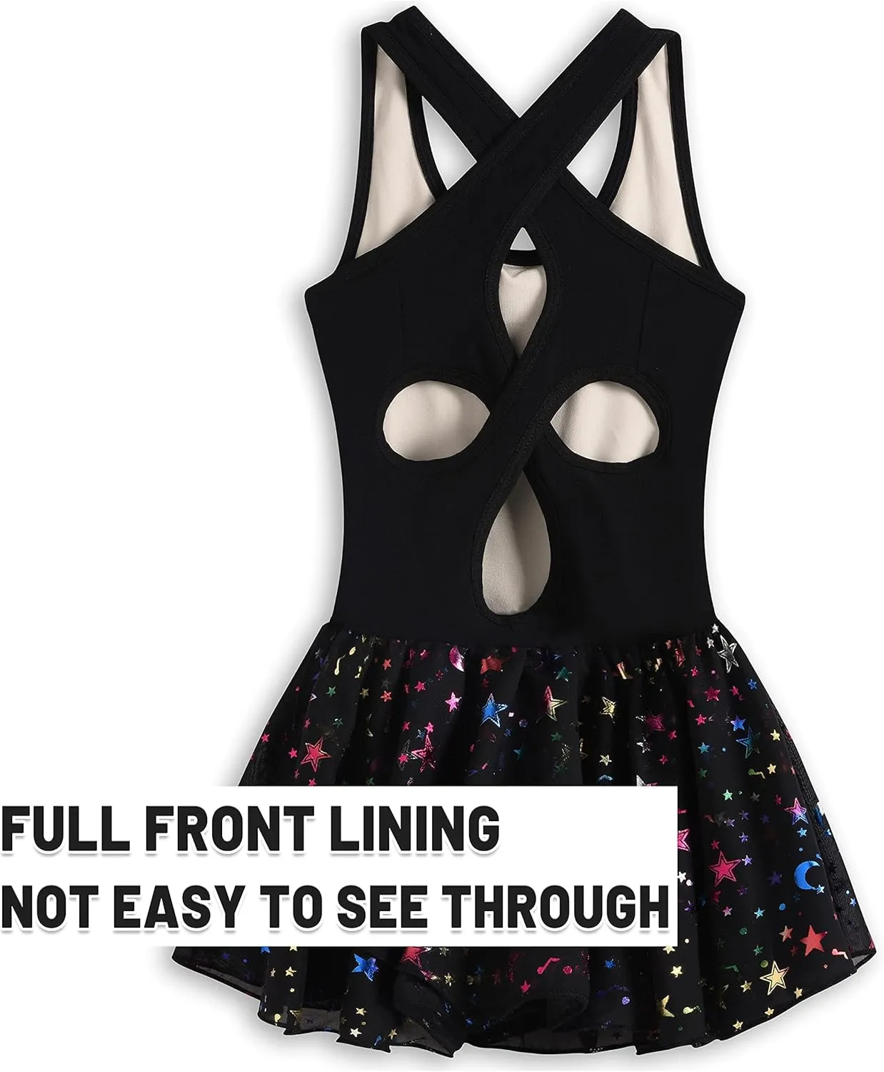 WYHDY Girls Ballet Leotards for Dance Camisole Dress Hollow Crisscross Back,Shiny Skirt