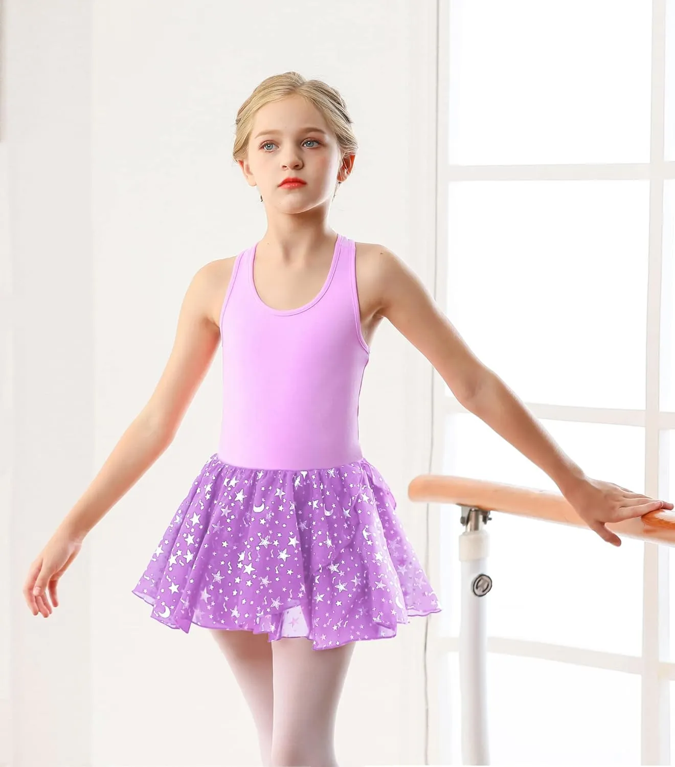 WYHDY Girls Ballet Leotards for Dance Camisole Dress Hollow Crisscross Back,Shiny Skirt