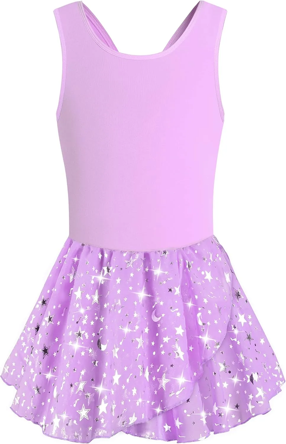 WYHDY Girls Ballet Leotards for Dance Camisole Dress Hollow Crisscross Back,Shiny Skirt