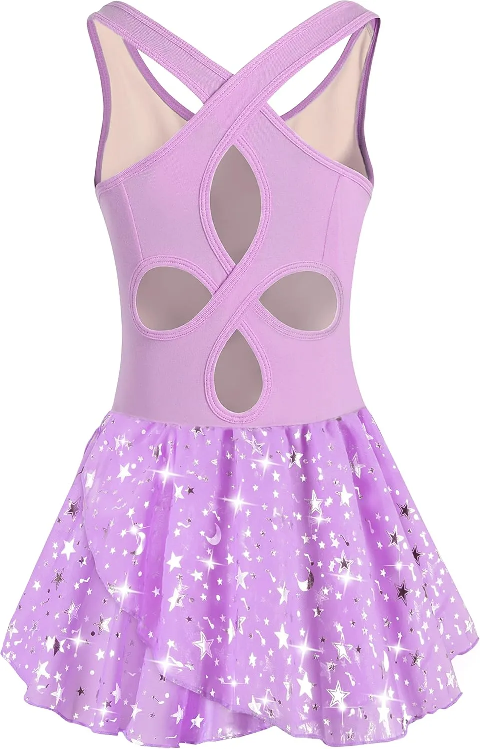 WYHDY Girls Ballet Leotards for Dance Camisole Dress Hollow Crisscross Back,Shiny Skirt