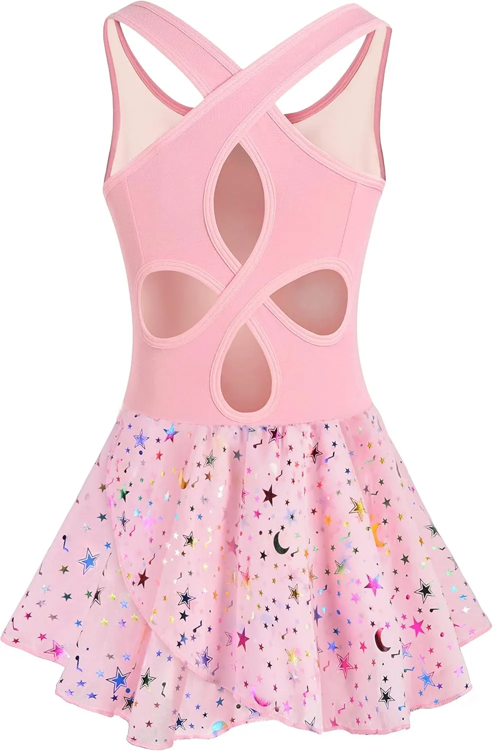 WYHDY Girls Ballet Leotards for Dance Camisole Dress Hollow Crisscross Back,Shiny Skirt