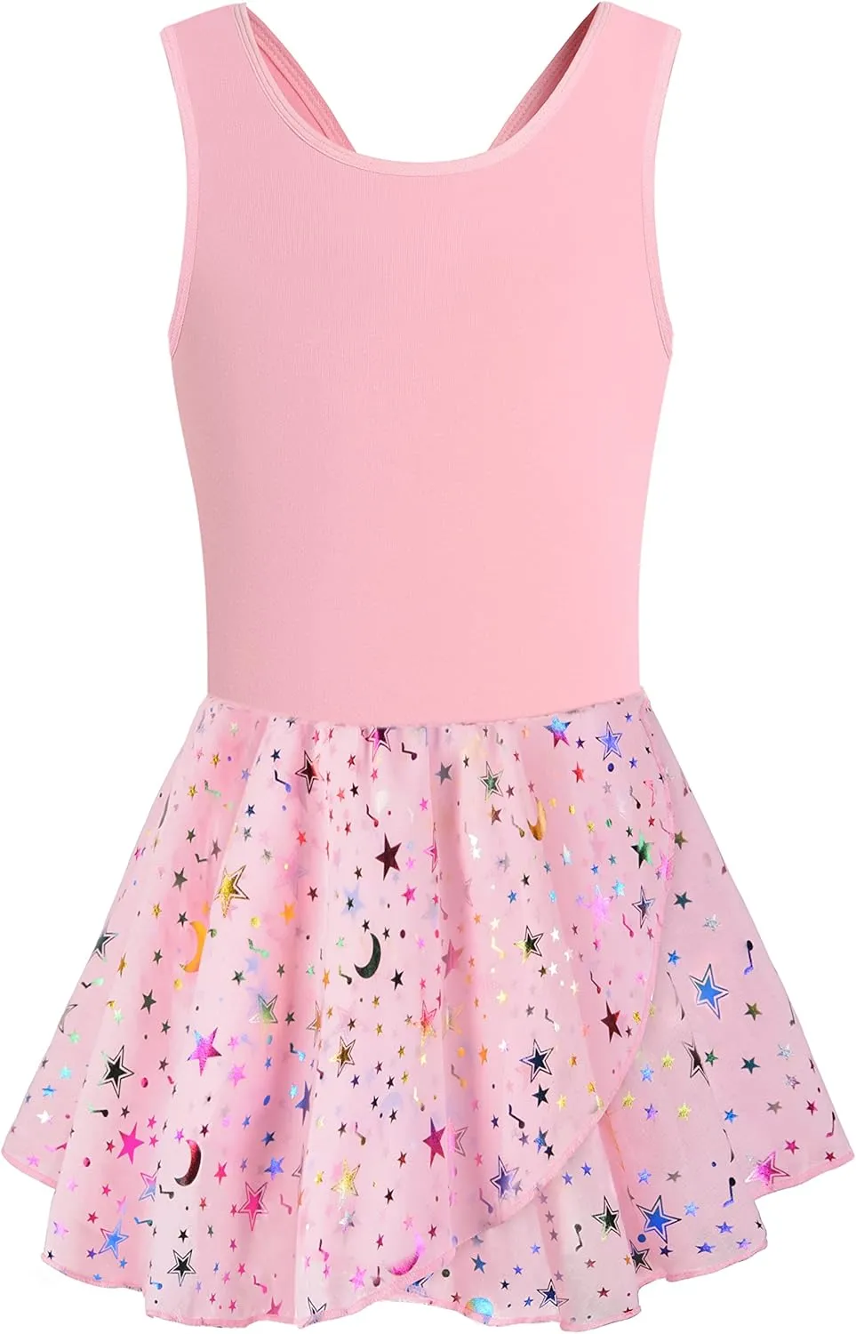 WYHDY Girls Ballet Leotards for Dance Camisole Dress Hollow Crisscross Back,Shiny Skirt