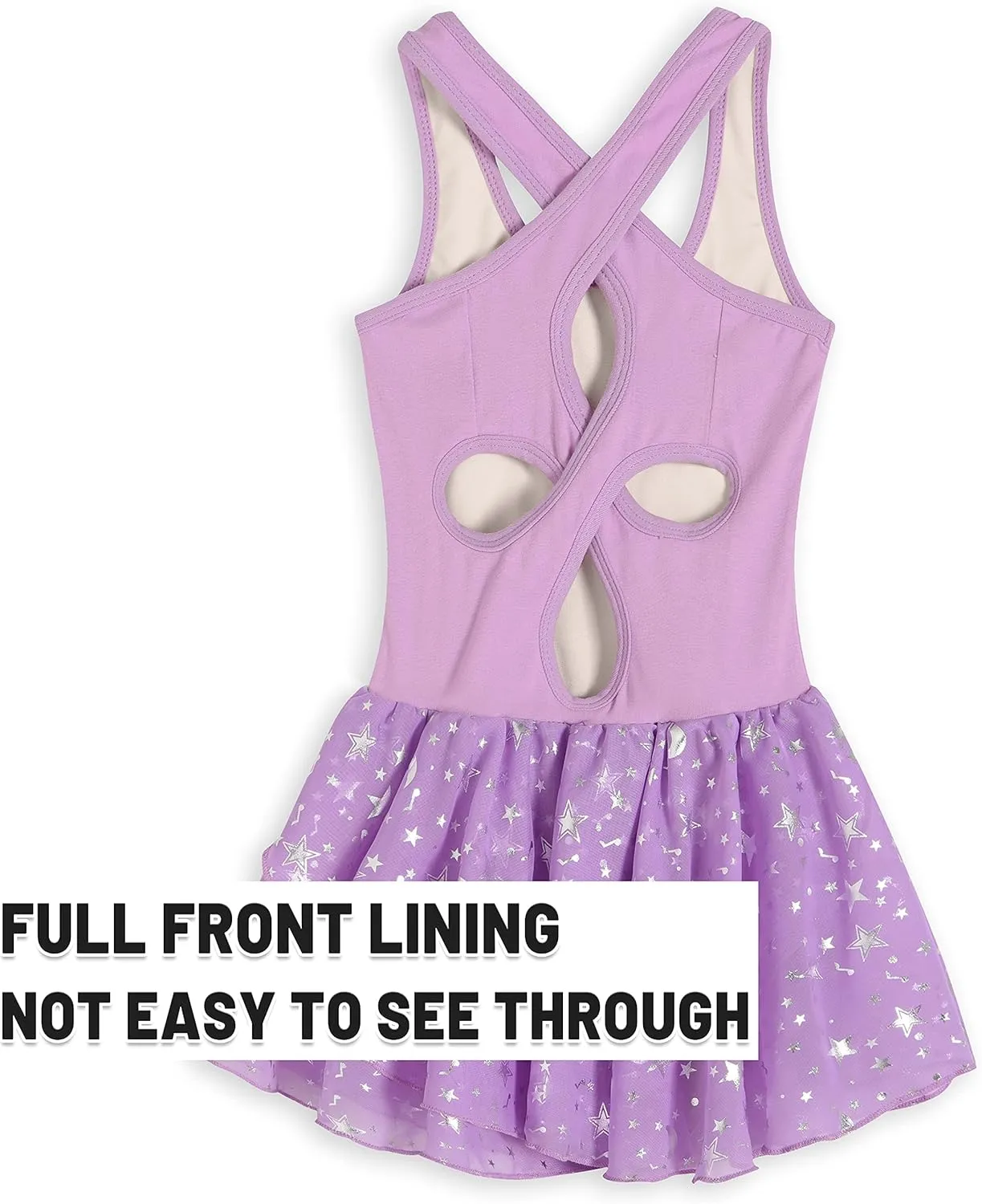 WYHDY Girls Ballet Leotards for Dance Camisole Dress Hollow Crisscross Back,Shiny Skirt