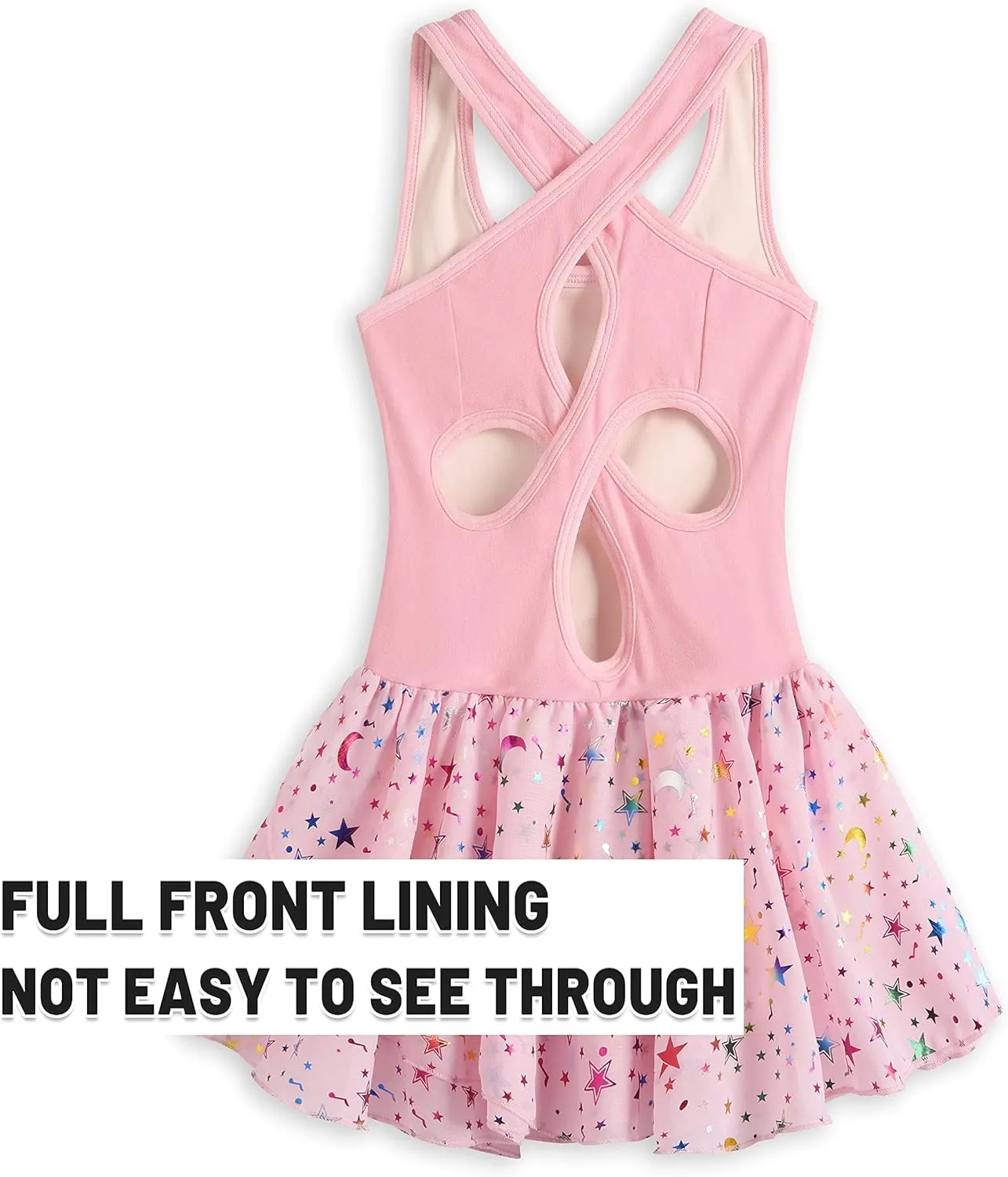 WYHDY Girls Ballet Leotards for Dance Camisole Dress Hollow Crisscross Back,Shiny Skirt
