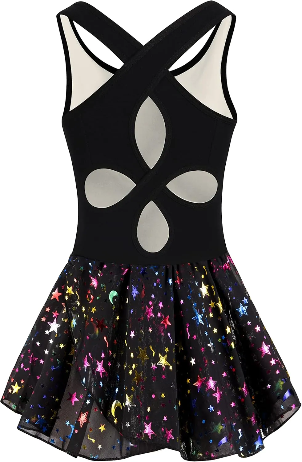 WYHDY Girls Ballet Leotards for Dance Camisole Dress Hollow Crisscross Back,Shiny Skirt