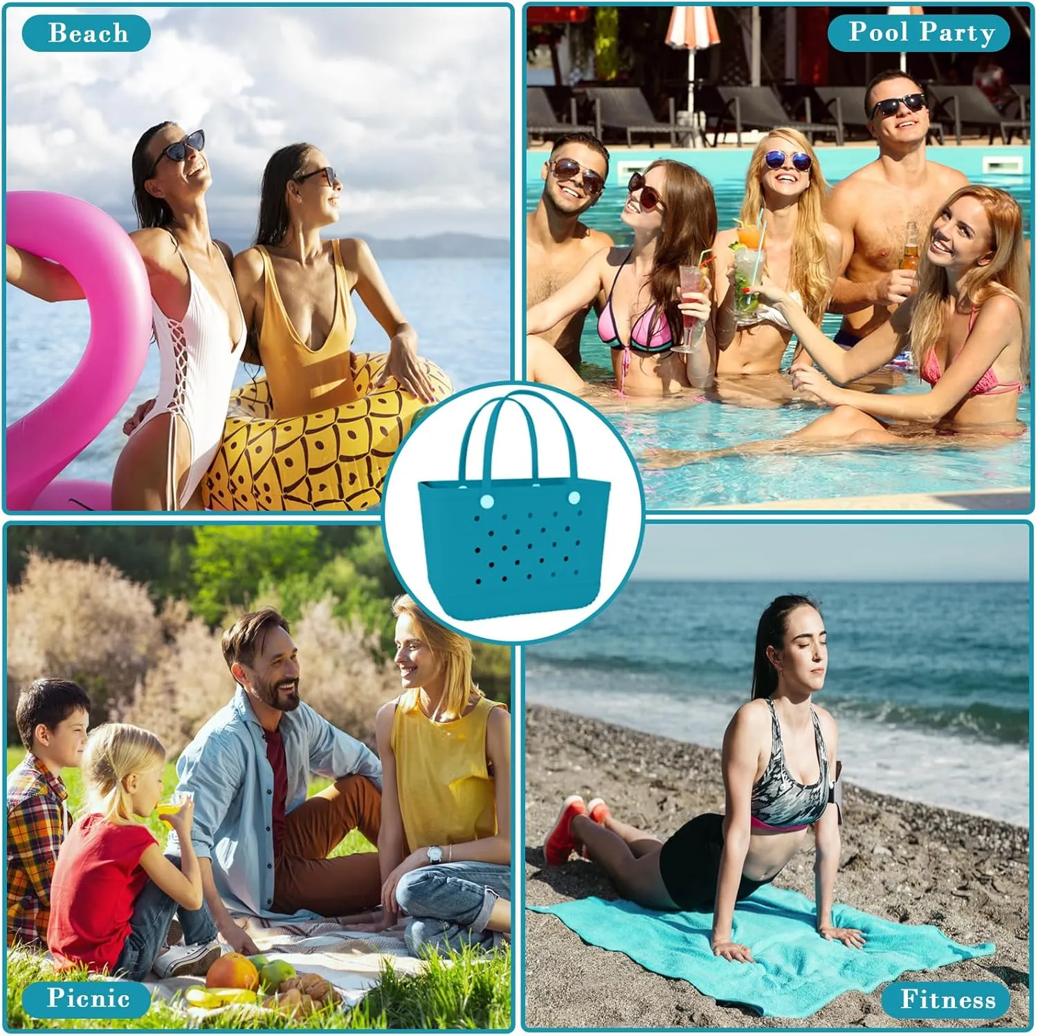 X-Large Rubber Beach Bag Tote Waterproof Tote Bag with Zipper Pocket Modern Travel Tote Bag Sports Beach