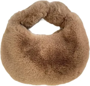 XPONNI Fuzzy Dumpling Bags, Cute Fluffy Y2k Handbags, Soft Knotted Faux Fur Bags with Zipper