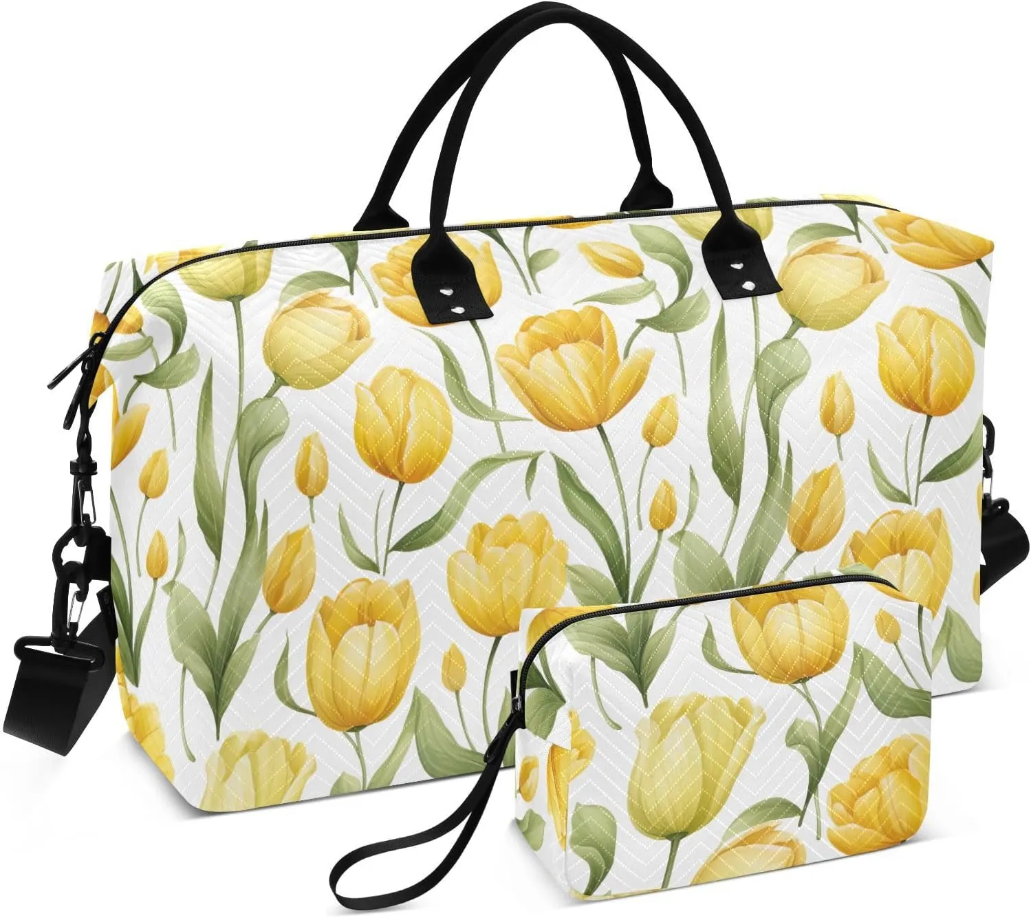 Yellow Floral Travel Duffle Bag Duffel Bags Large Weekender Bag Carry On Duffel Bag Gym Bag with Toiletry Bag Garment Duffle Bags for Airplanes Women Men Yoga Sports Ttrip Adults