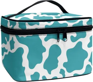 Yzaoxia Blue Spots Print Cosmetic Bag for Women Make up Bags Travel Water Resistant Toiletry Bag with Inner Dividers and Makeup Brushes Storage Section