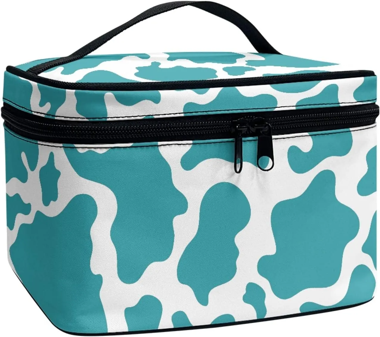Yzaoxia Blue Spots Print Cosmetic Bag for Women Make up Bags Travel Water Resistant Toiletry Bag with Inner Dividers and Makeup Brushes Storage Section